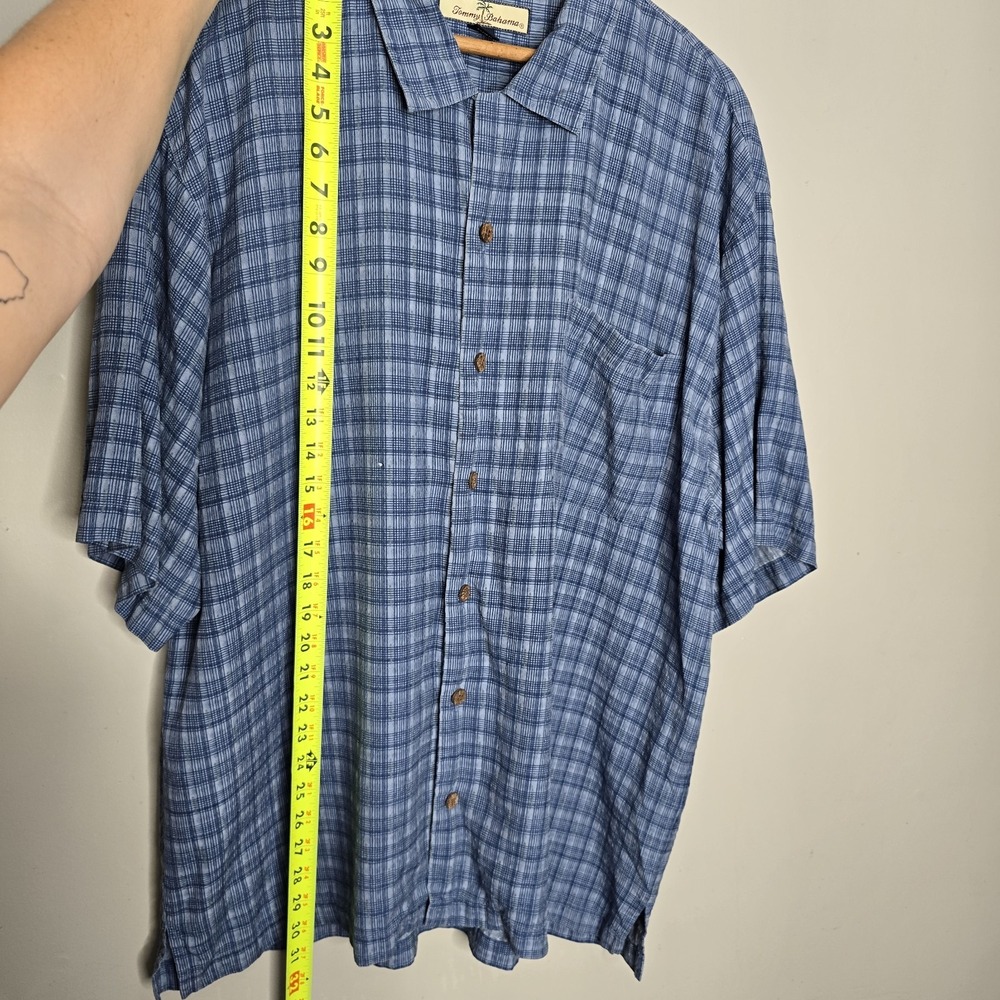 Tommy Bahama Mens Blue 100% Silk Geometric Short Sleeve Button Down Shirt XLarge - Picture 12 of 14